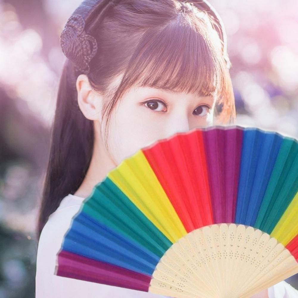 Home For Fan 7-inch Colorful Bamboo Wooden Silk Decoration Fan Folding Folding Antiquity Cloth Rainbow