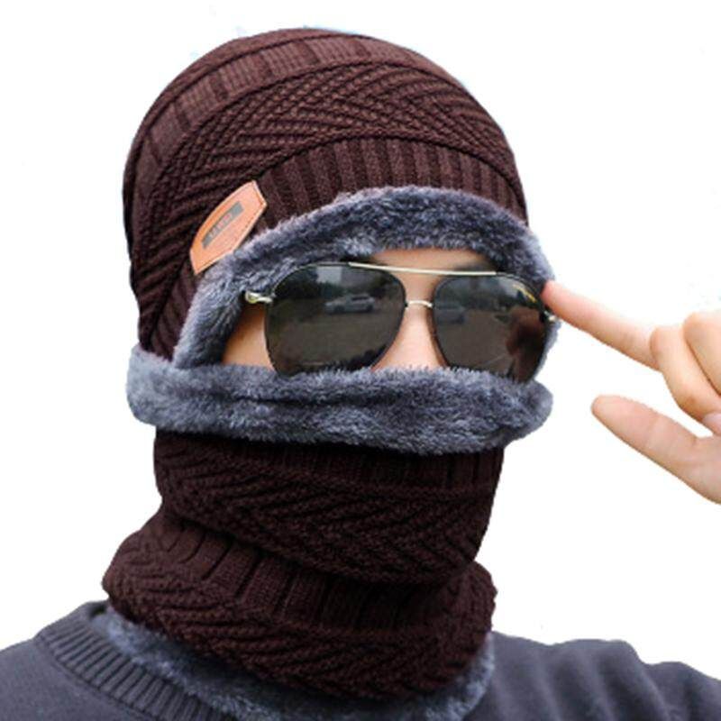 Outdoor Fleece Hat Riding Ski Windproof Knitting Caps Cycling Running Sport Sport Warm Scarf Deep Coffee Hat Bib