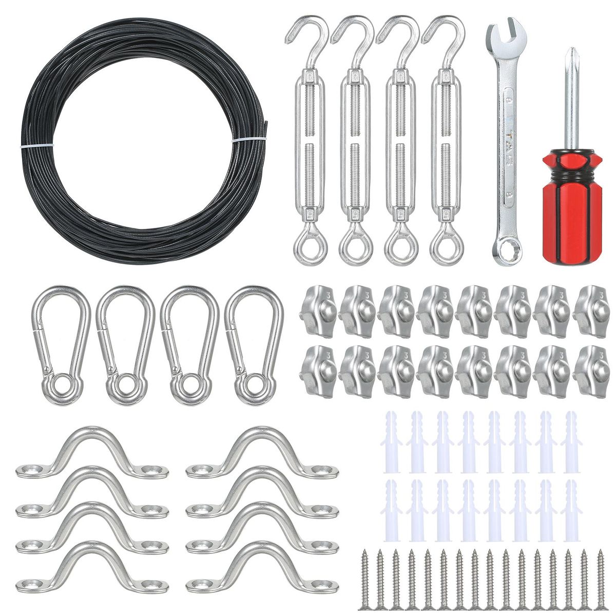 66PCS Outdoor String Light Hanging Hardware Kit Set with 164Ft Coated Stainless Steel Cable for Globe Fairy String Lamp Home Party Yard Garden Decoration Daily Use