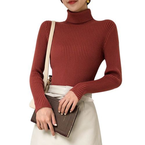 Women Autumn Sweaters Slim Soft Long Sleeve Turtleneck Knit  Pullover Tops Ladies Sexy Stretch Fashion Wild Sweater(#KA1429R)