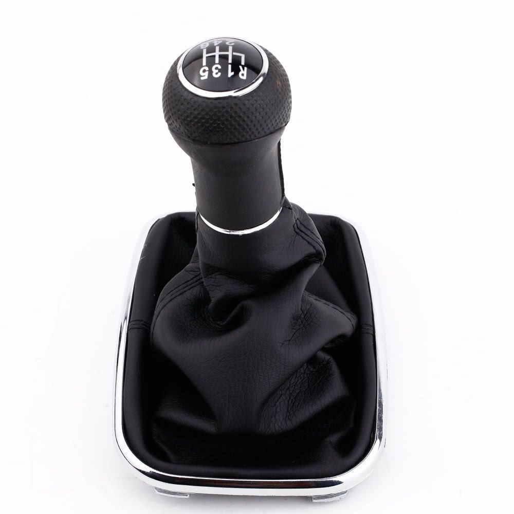 New 6 Speed Gear Shift Knob Gaitor Boot Black PU Leather For