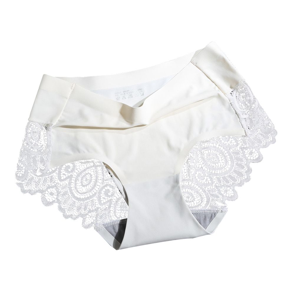 Women Sexy Stylish Ultra-thin Seamless Breathable Stretchy Lace Patchwork Briefs-White