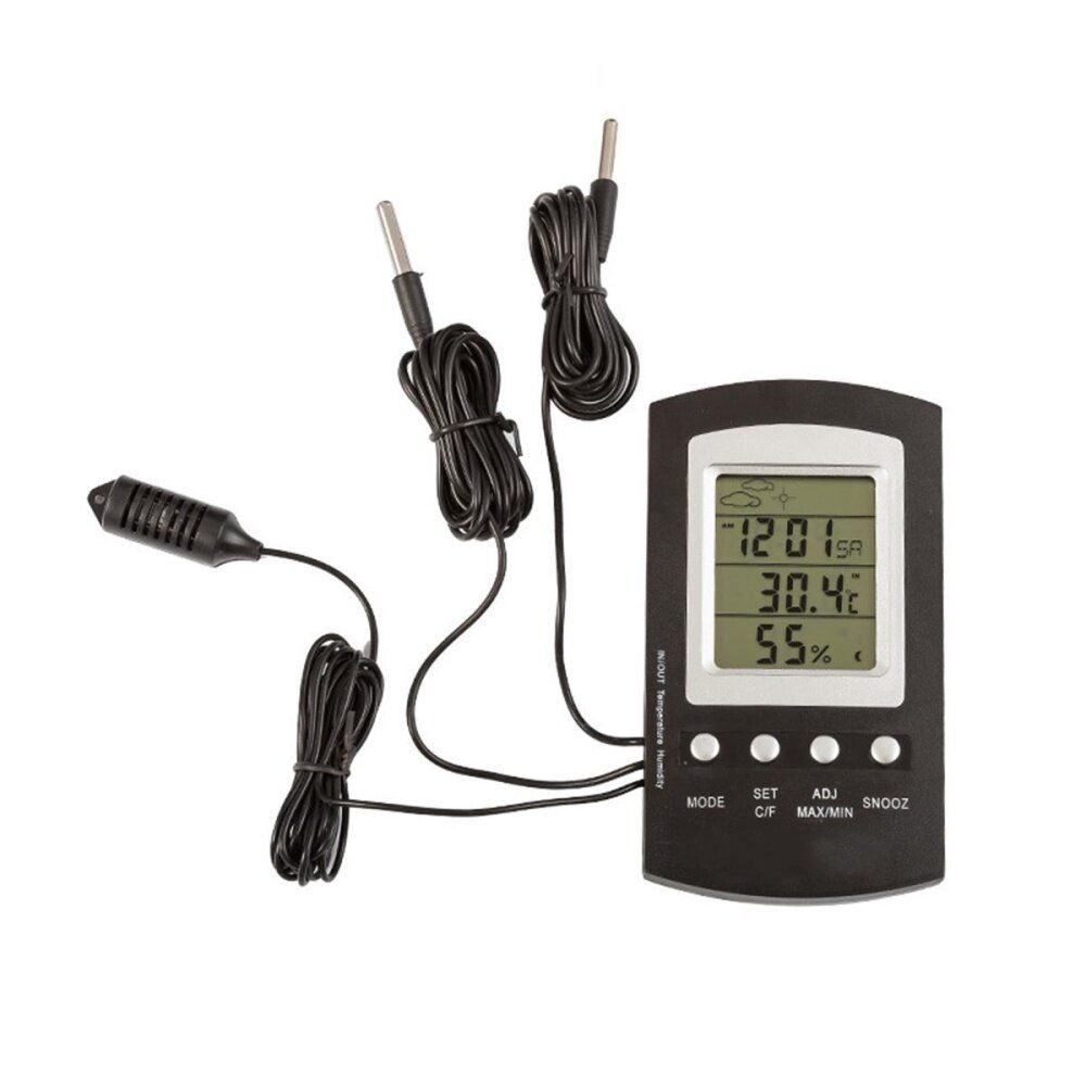 LCD Digital / Hygrometer (Humidity) With 3 Probes For Reptiles Black