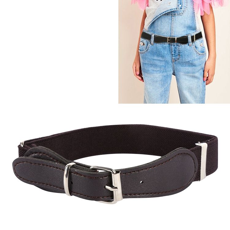 2 PCS Kids Polyester + PU Leather Square Pin Buckle Adjustable Elastic Belt, Length:65cm(Coffee)
