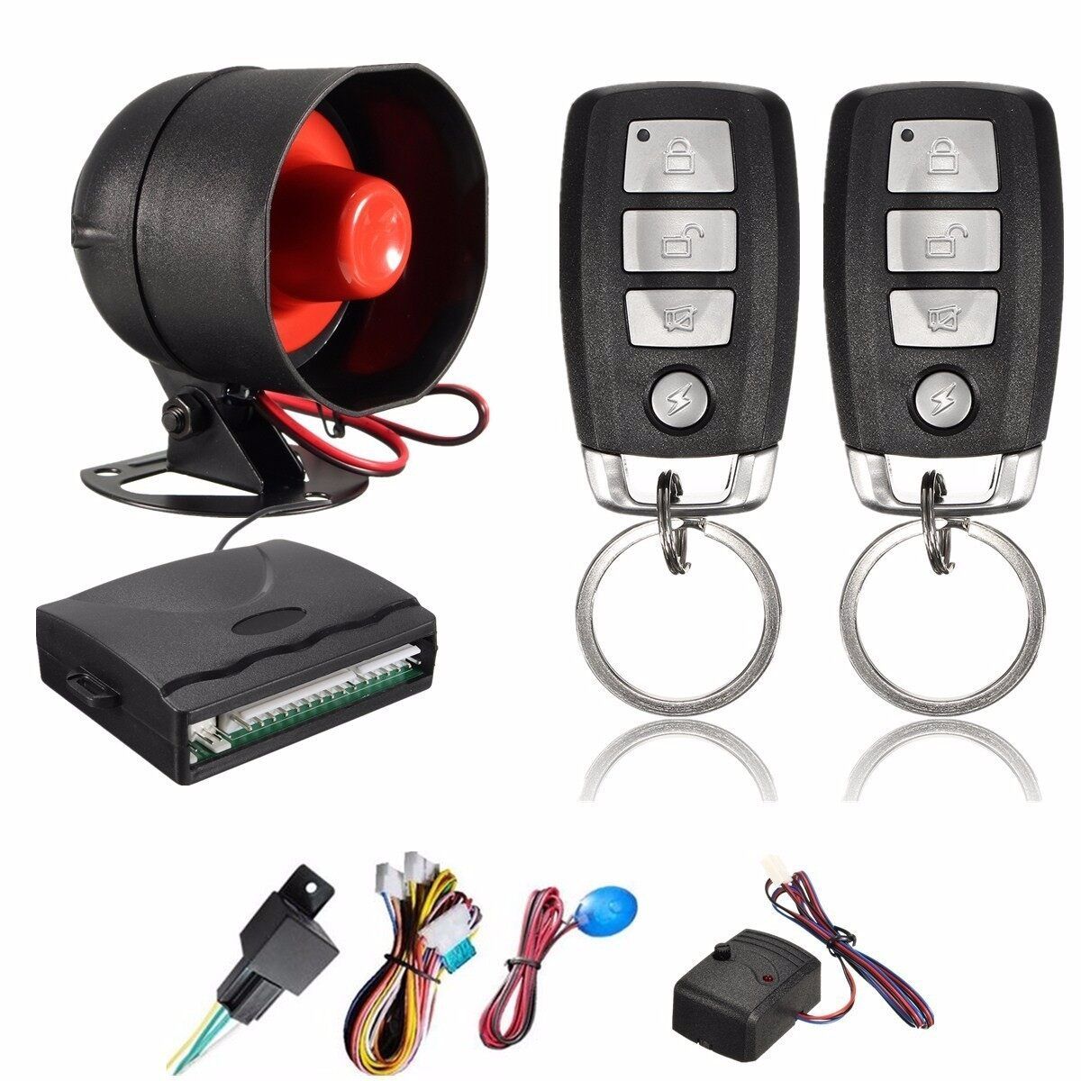 Universal 1-Way Car Security Alarm System + 2 Key Remote Controls Shock Sensor