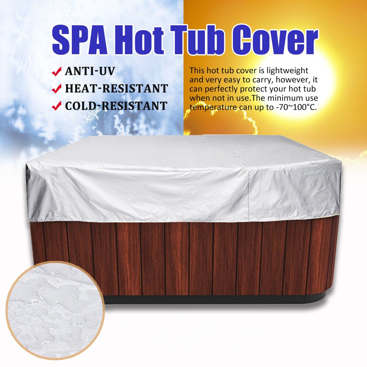 218/231/244*30cm Hot Tub SPA Cover Outdoor Bathtub Dust Cap PE Fabric 244x244x30cm