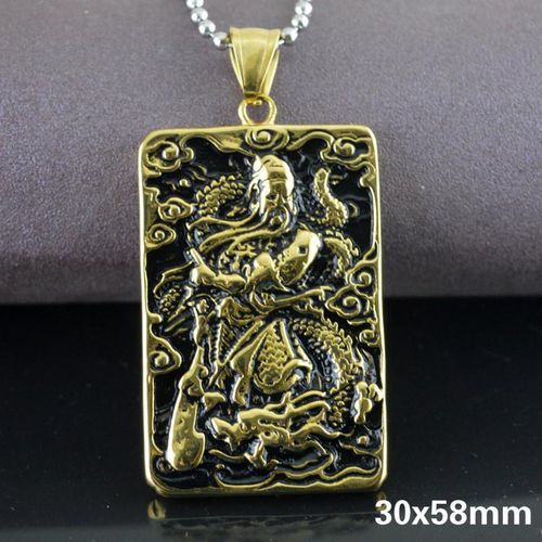 Guan Yu Titanium 30x58mm Luck Charm Necklace Pendant