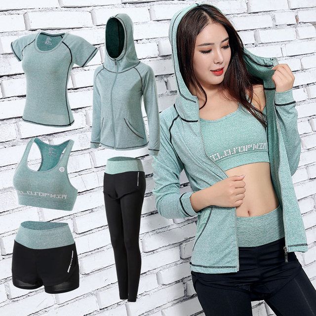 Gym 5 Pieces Set Workout Clothes For Bra Green 5 Pieces_S