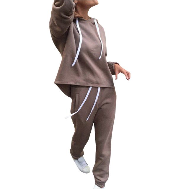 Hoodies Women Tracksuits Long Sleeve Yoga Set Suit Khaki_S