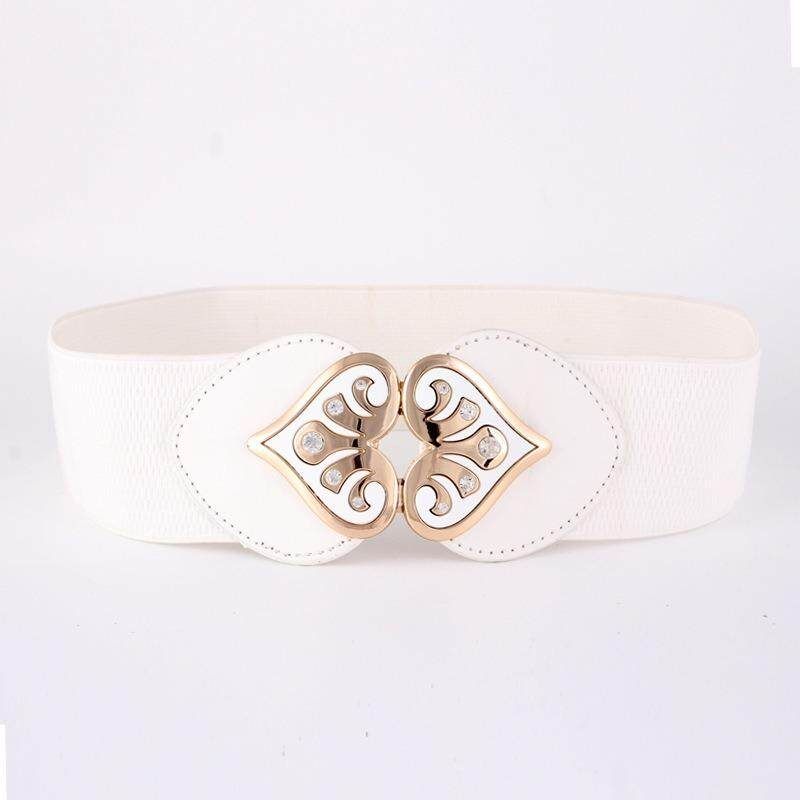 Europe And America Wild Elastic Girdle Ladies Wide Waist Seal Peach Heart Buckle Elastic Decorative Belt Manufacturers Wholesale Supply White (length 66 Width 6.0)