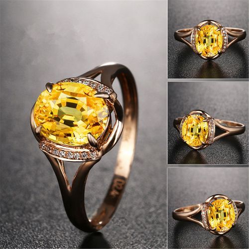 2 Carat Yellow Sapphire Ring With 18K Gold Plated Female Rings Fashion