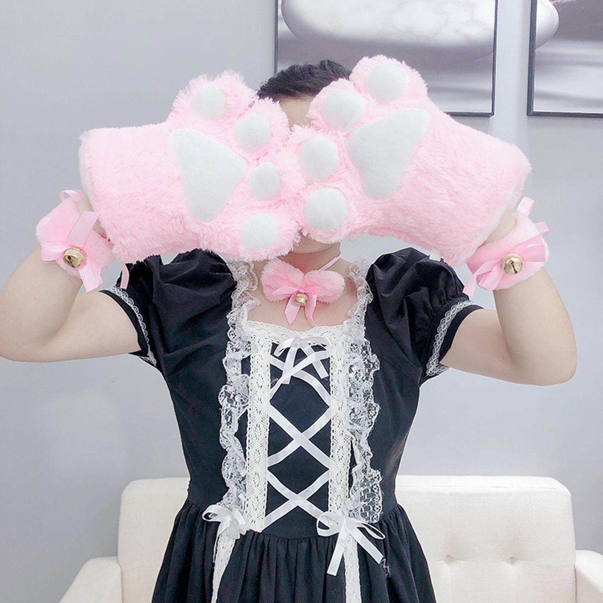 1Pcs Fluffy Mittens Ladies Outdoor Animal Paw Pink