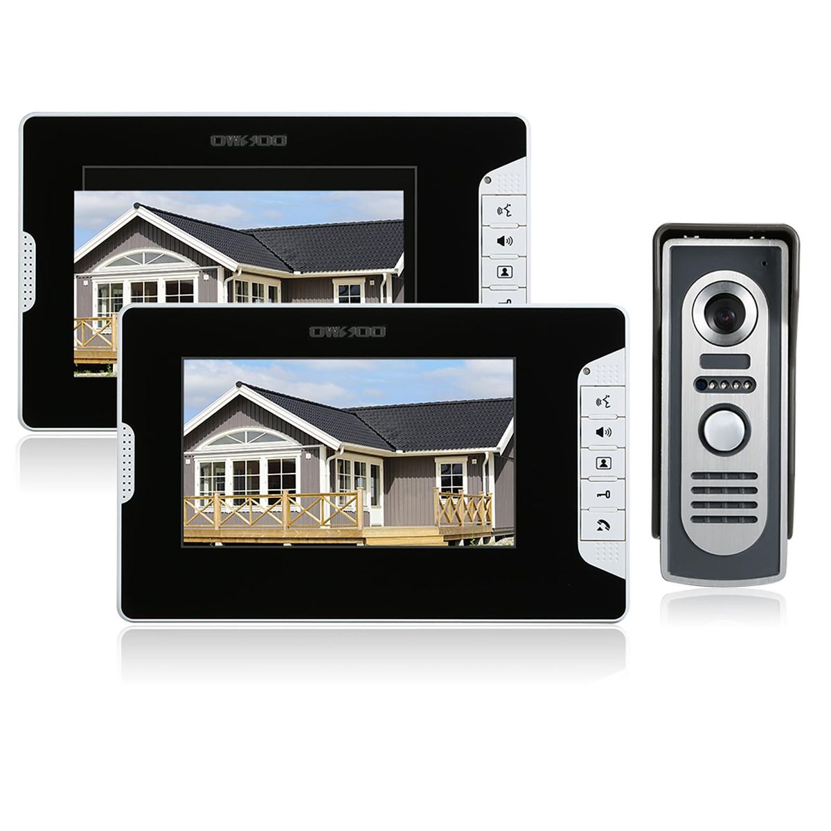 OWSOO 7 Inch Video Door Phone Doorbell Intercom Kit 2 Indoor Monitor 1 Outdoor Camera Night Vision Hands-free Call Electric Lock-control for Home Security