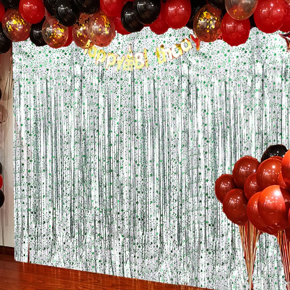 Door Curtain Star Print Party Backdrop Curtain Streamers Green