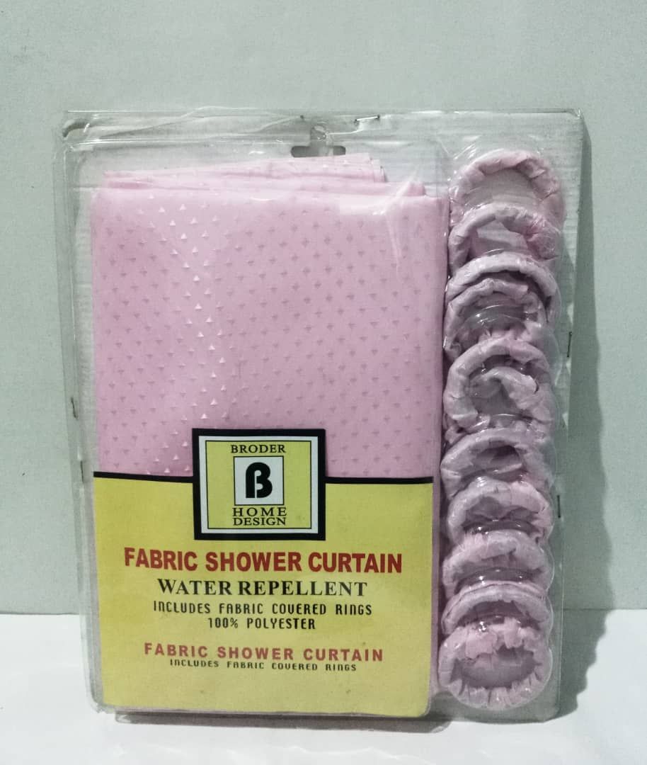 High Quality Fabric Shower Curtain And Hooks - Pink