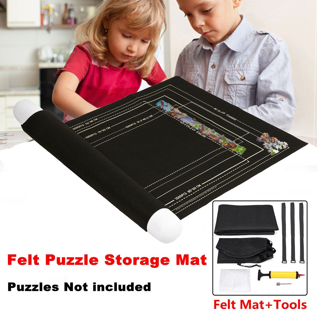 Black Jigsaw Storage Blanket Jigsaw Storage Mat Felt Jigsaw Blanket 80x120cm With Tools For Up To 2000 Ppieces Puzzle Black