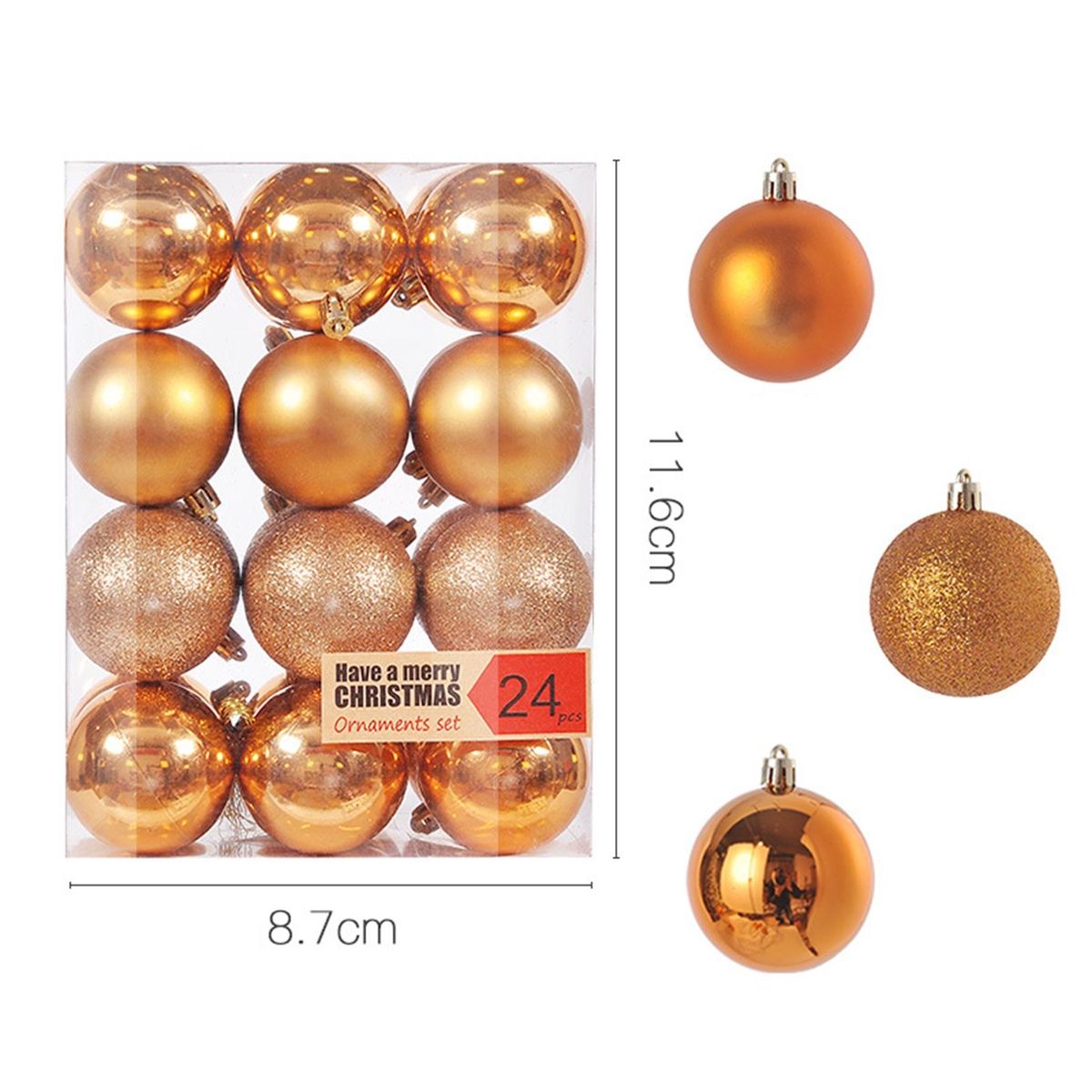 24Pcs Christmas Balls Ornament Xmas Tree Balls Hanging Decoration Red Bronze