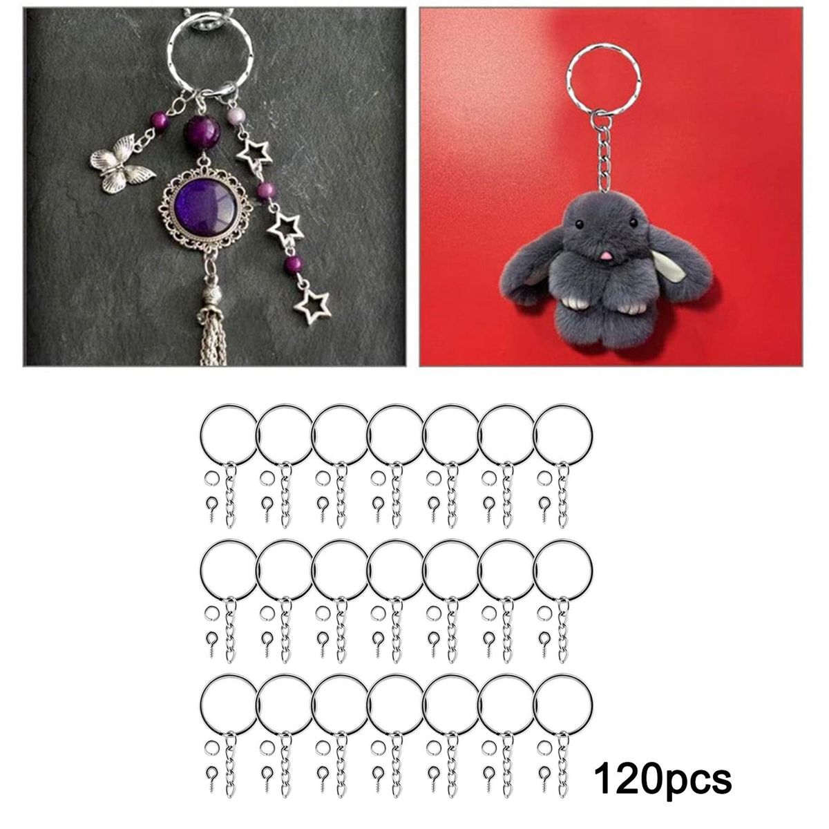 120 Sets Flat Keychain Rings Metal Key Holder Ring Keyring Blanks With