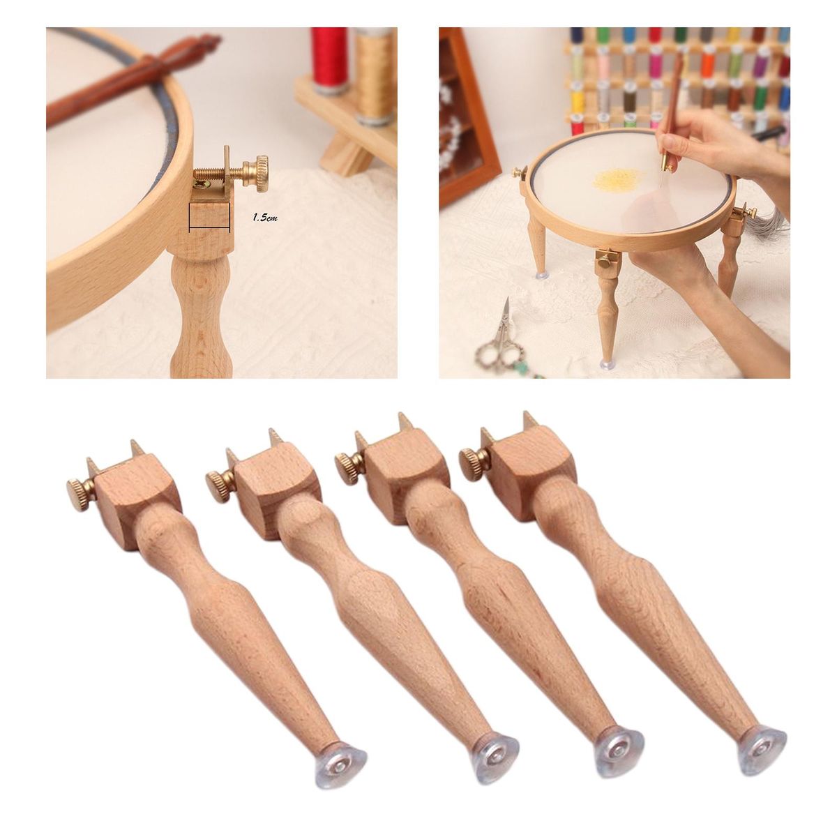 Portable Wood Embroidery Frame Hoop Stand Legs Crafts Needlework