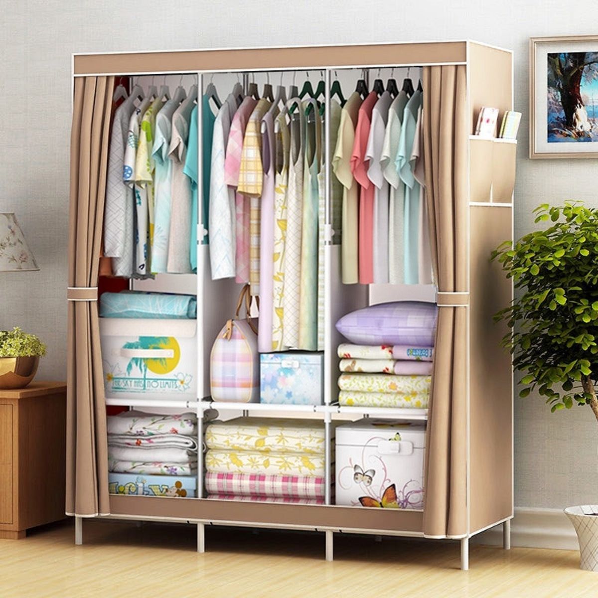 3 Column Mobile Steel Wardrobe Closet