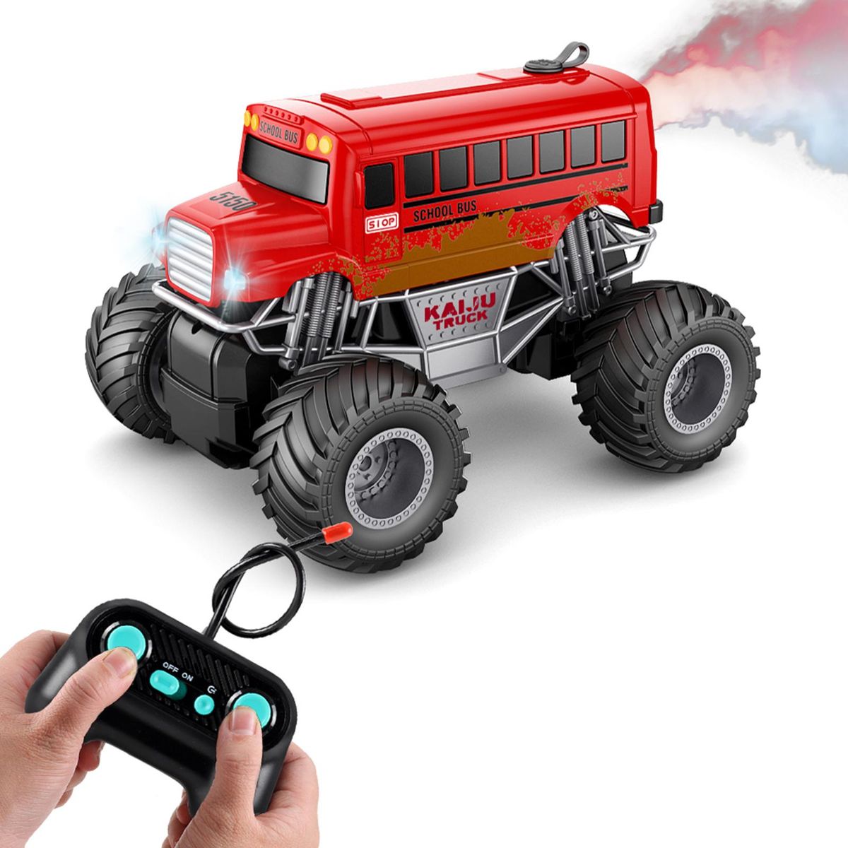 Remote Control Car, 1: 16 Remote Control Spray School Bus with LED Lights Simulated Off-Road Vehicle Toy for Kids Boys
