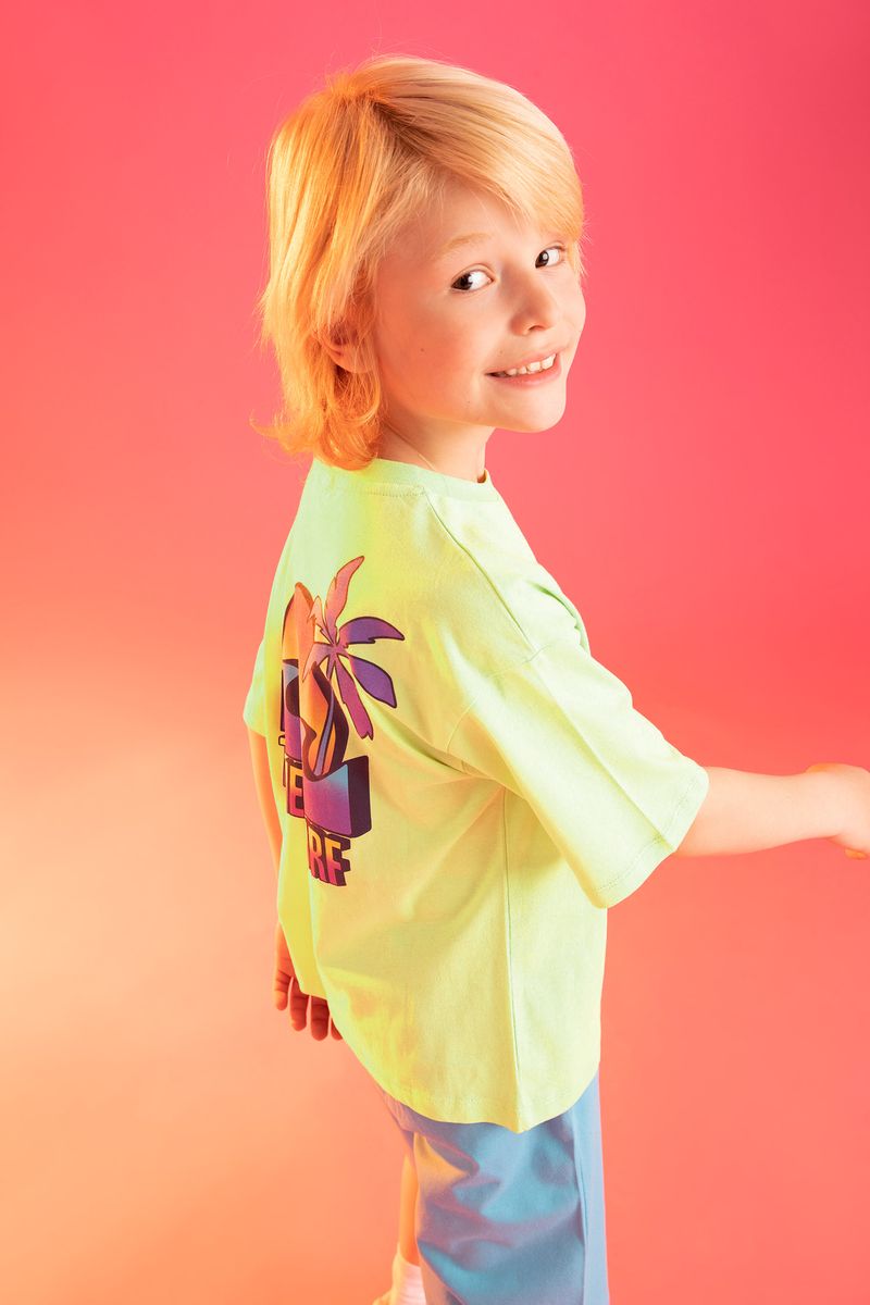 Boy - Oversize Fit Crew Neck Knitted Short Sleeve T-Shirt - Green