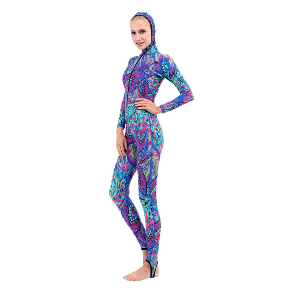 Women Wetsuit Scuba Diving Skin Rash Guard Swimming Snorkeling Surfing Long Sleeve Hooded Full