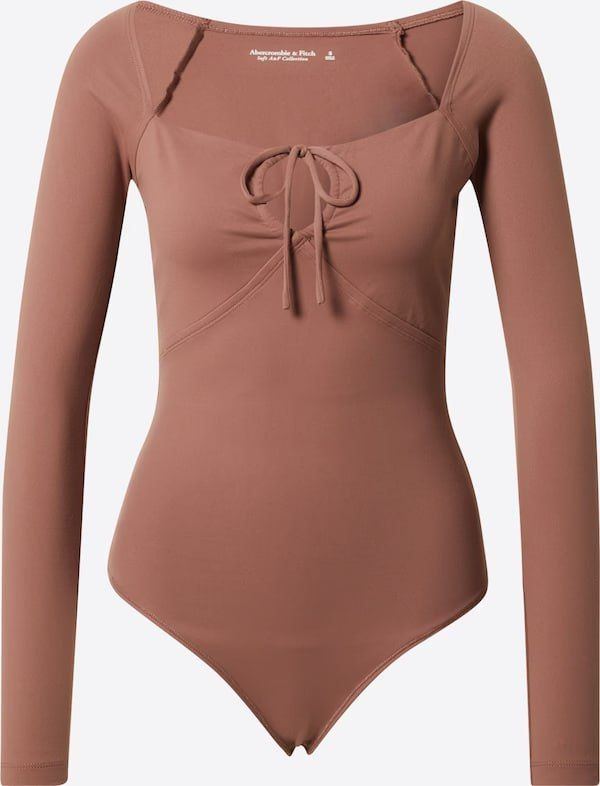 Seamless Knit Tie-Front V-Neck Long Sleeves Bodysuit- Brown