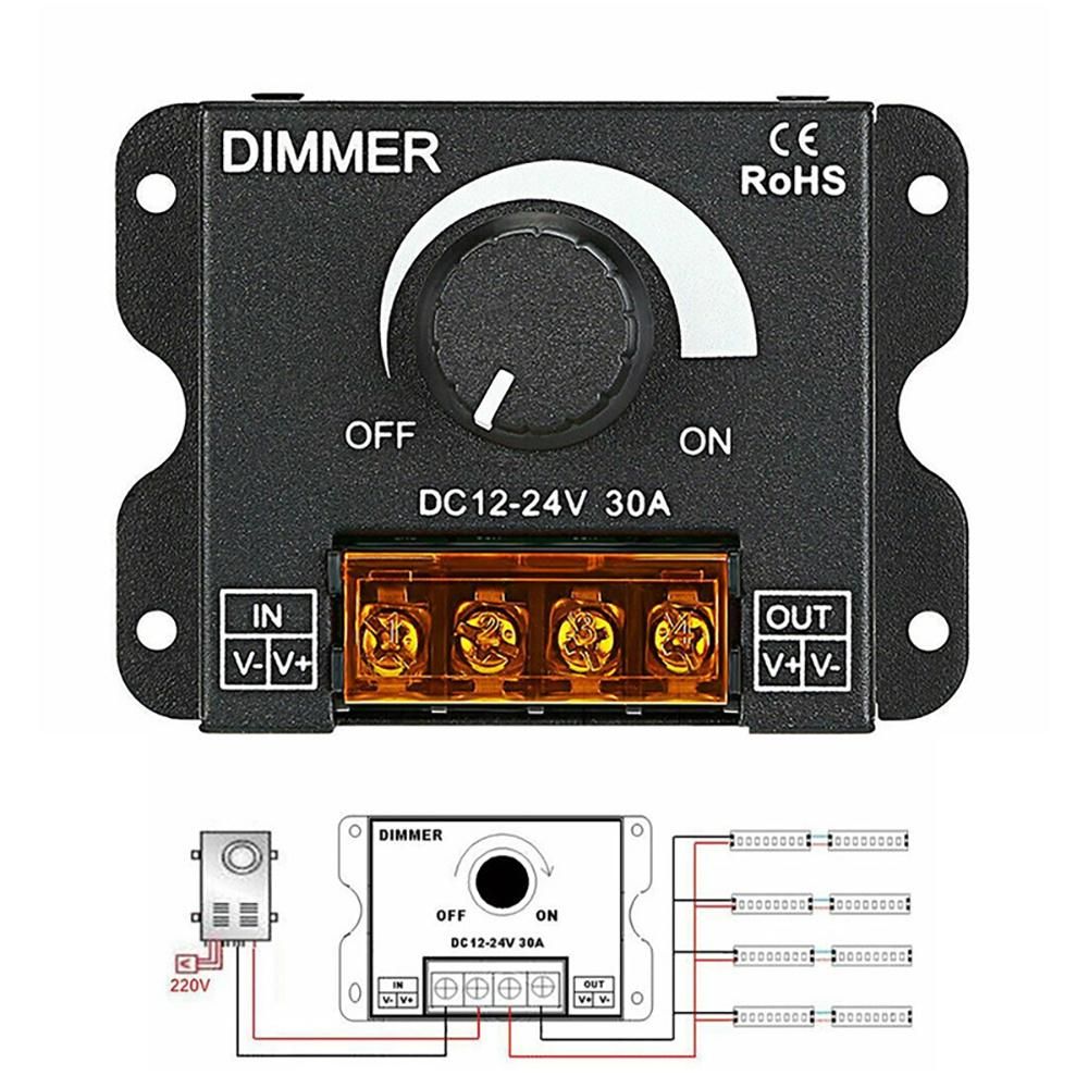 LED Light Adjuster DC 12-24V 30A/No Strobe with Knob Switch