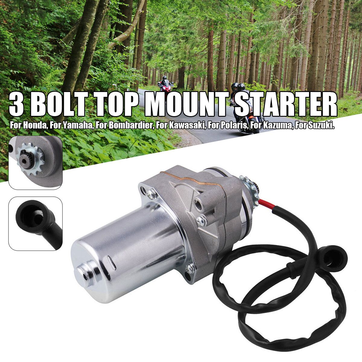 (12V) Motorcycle ATV Electric Starter Motor 3 Bolt Top Mount Starter Starting Motor Cooler Motor Accessories For 50/90/110/125cc 4 Stroke Engine