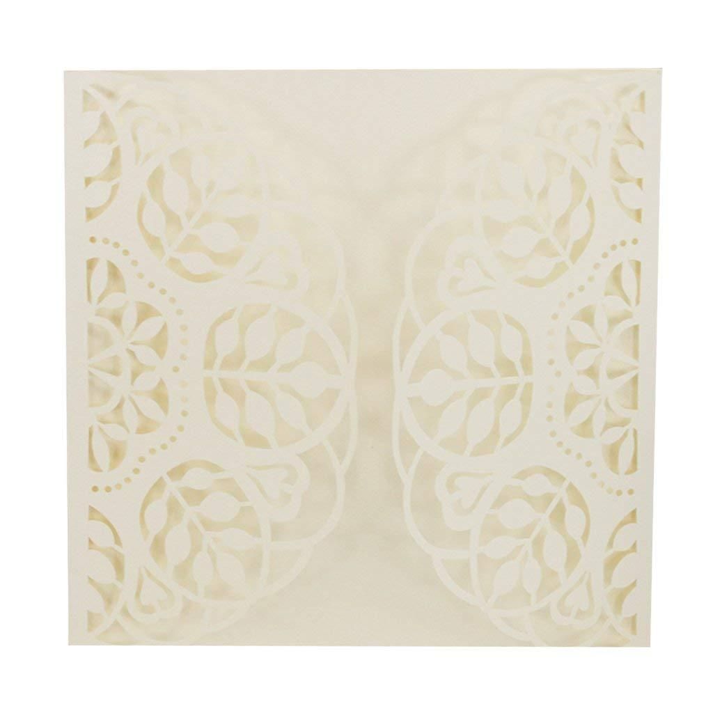 20 pcs Card Paper Square Announcement Elegant pattern Wedding Invitaion Card - 15 cm - Leaves Tree White