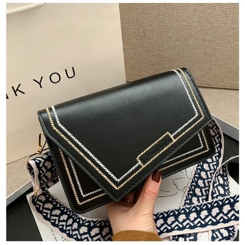 Quality Leather Ladies Crossbody Hand Bag- Black