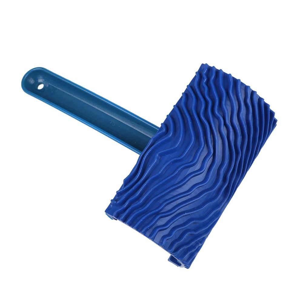 Blue Wood Grain Rubber Paint Roller DIY Painting Grain Tool Wood Grain Pattern Paint Roller with Handle
