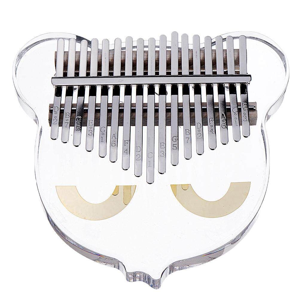 17-Key Transparent Thumb Piano Acrylic Material Cute Cat-Shaped With Carry Bag Note Stickers Cleaning Cloth Silver