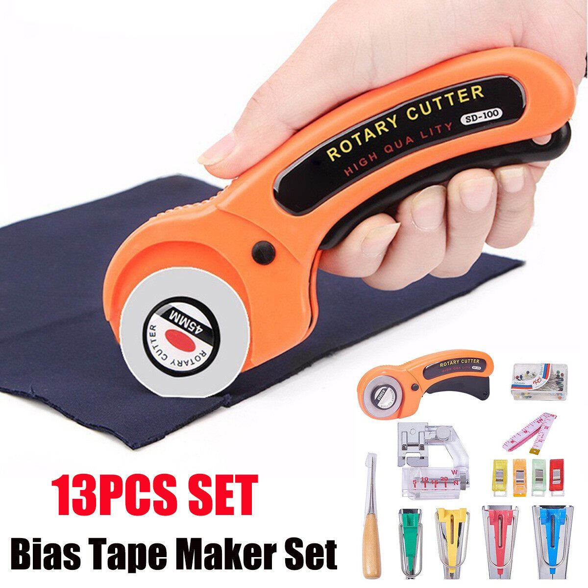 Fabric Bias Binding Tape Maker Kit Cloth Quilting Sewing Binder Orange 1 X 45mm Rotary Cutter
