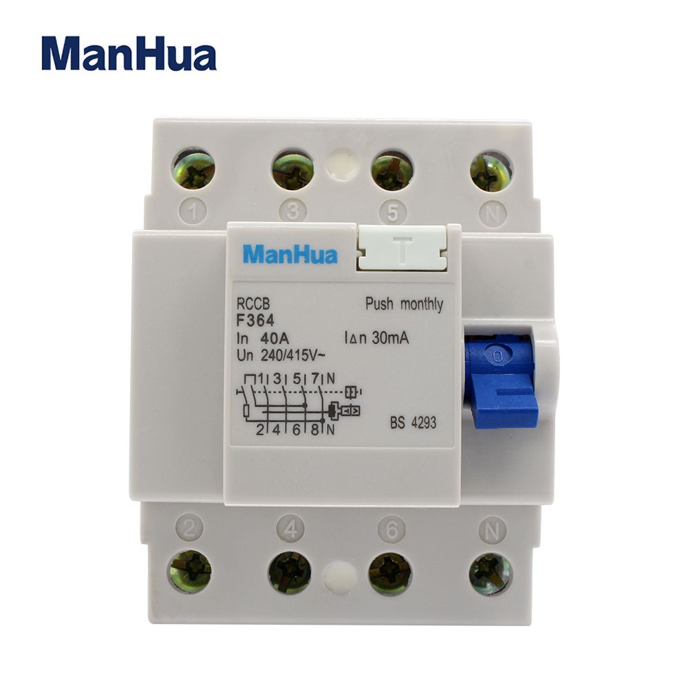 ManHua F364 40A 240 415VAC 30mA 4P Residual Current Circuit