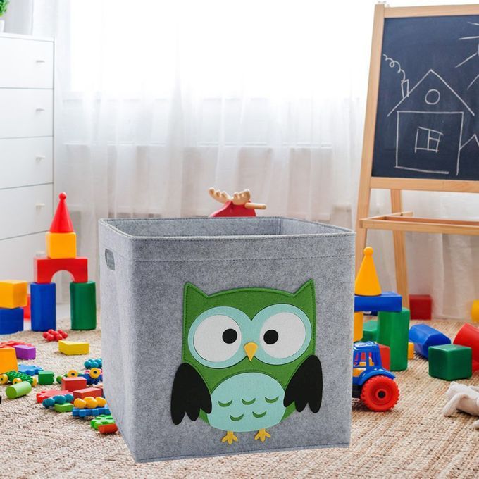 Felt Cloth Storage Basket Rectangular Kids Room Clothes Organizer Owl