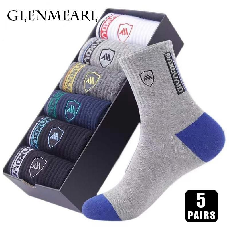 5 pairs cotton socks for men high quality breathable casual sports cycling solid color black 2023 fashion male middle tube sock