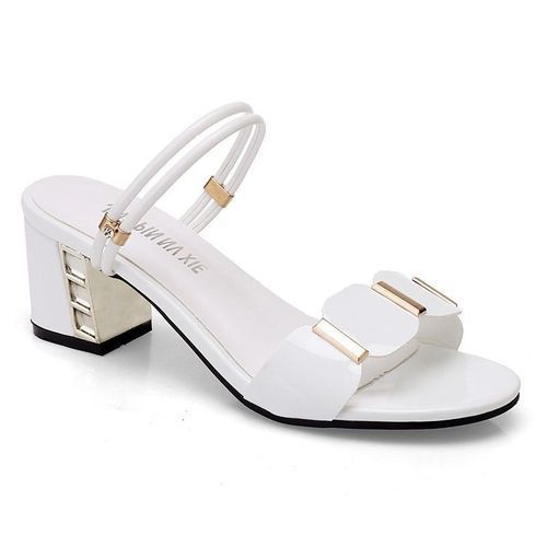 Women Tide Mid Heel Slippers Lady Dress Casual Sandals-White