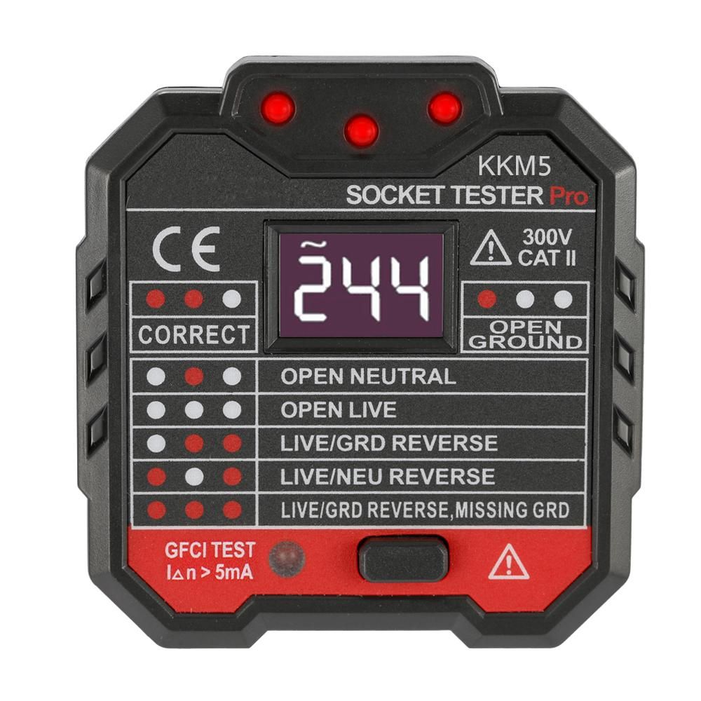 KKmoon KKM5 Digital Display Socket Detector Portable Circuit Polarity Voltage Tester Wall Plug Breaker Finder RCD Test