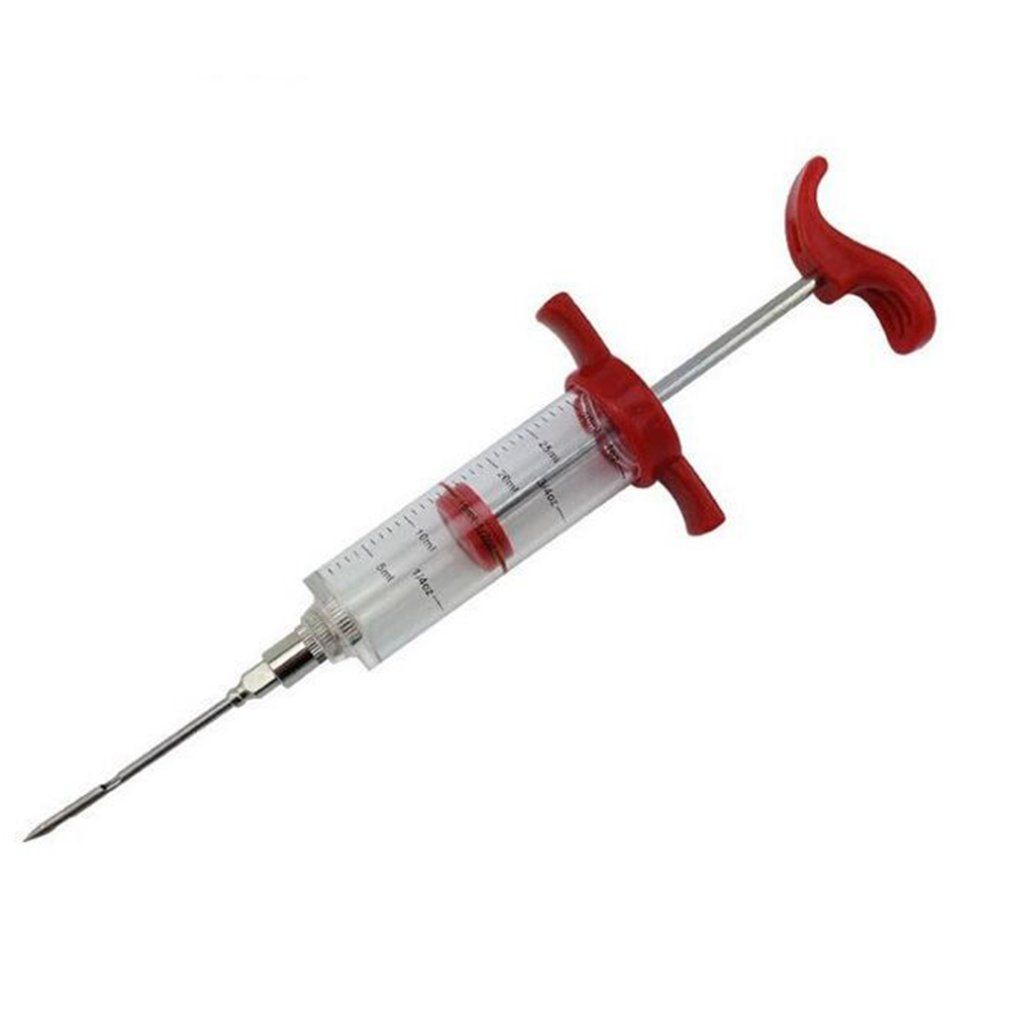 BBQ Meat Syringe Marinade Injector  Metal Turkey Chicken Flavor Syringe Kitchen Cooking  Syinge Accessories 1 Piece-red
