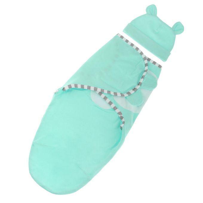 Newborn Infant Baby Swaddle Wrap Blanket Sleeping Bag With Hat Green