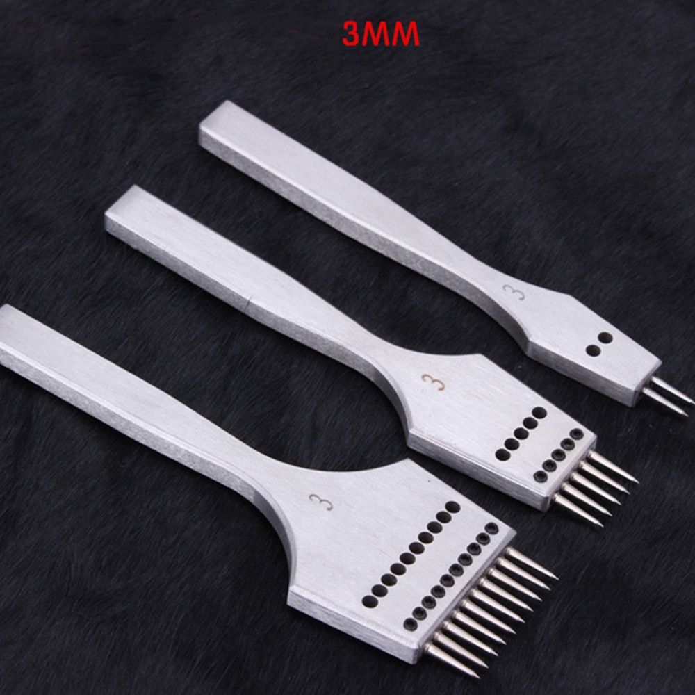 3Pcs/set Leather Tool Craft Puncher Round Hole Pricking Stainless  Chisel Head Removable Stitching Punch Chisel Hand Set