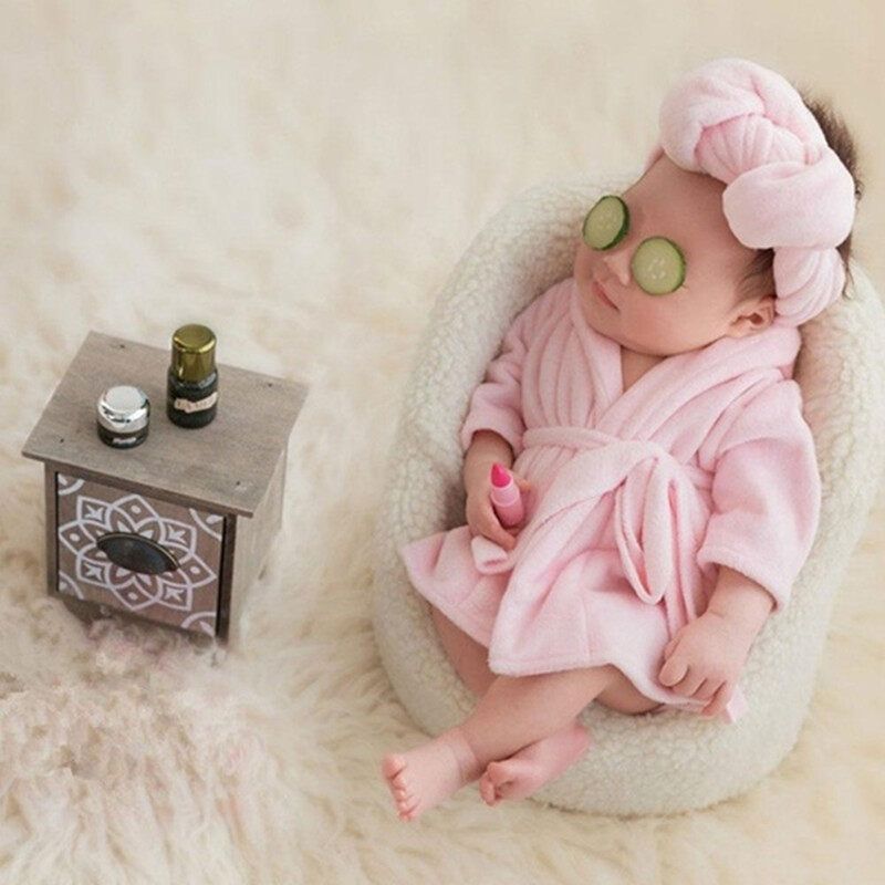 2 Funny Studio Shooting Accessories Photography Newborn Baby Bathrobe White Flannel Baby Shooting Clothes Newborn Photography Props Pink Hundred Days Including Cucumber Slices