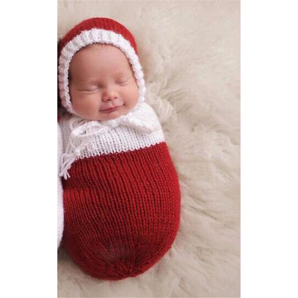 Newborn Photography Clothing Baby Christmas Theme Costume Red Knitted Christmas Costume Photograph Props Red {average Size}