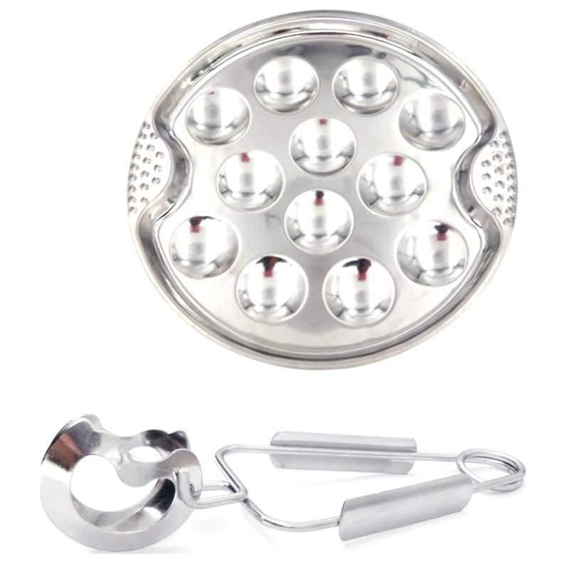 1 Stainless Steel Snail Mushroom Escargot Plate with 12 Compartments Grilled Snail Tool 12 Grilled Conch Tray