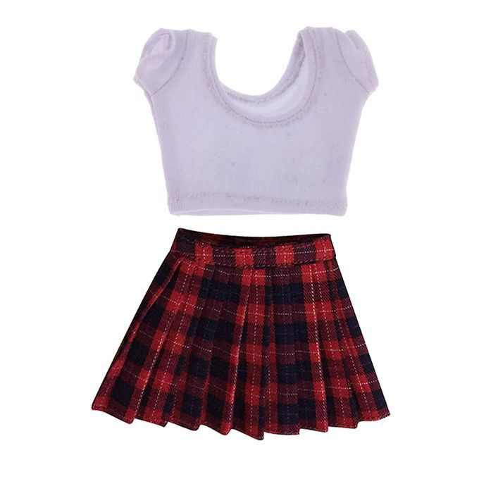 16 Model Girl Mini Plaid Skirt Crop Top Tshirt For 12Inch Phicen