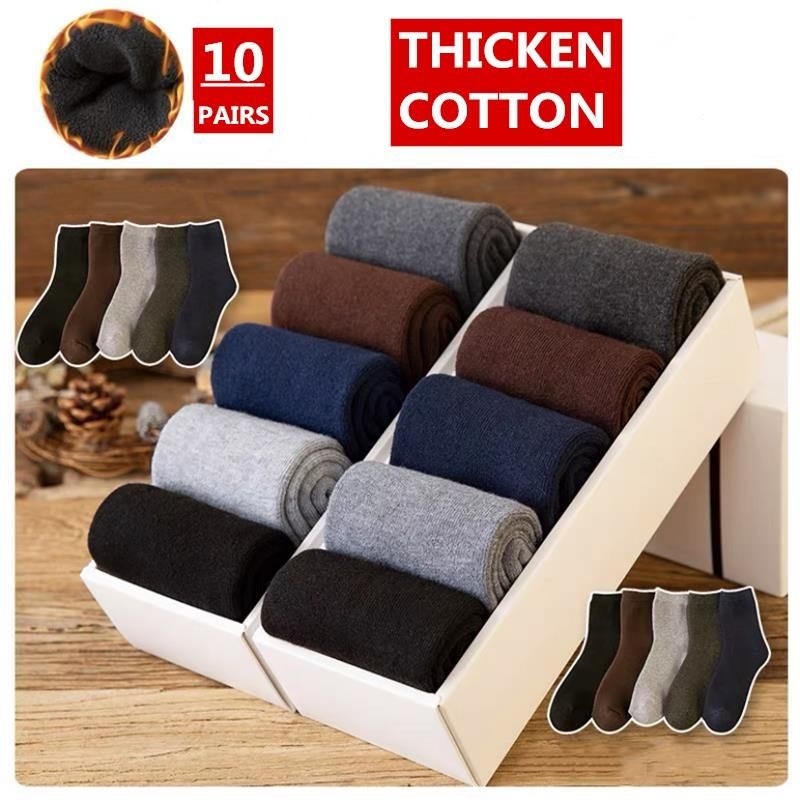 10Pairs/Lot Men's Socks Cotton High-quality Business Thickening Socks Mid-tube Socks Warm Cotton Terry Winter Snow Socks Thick