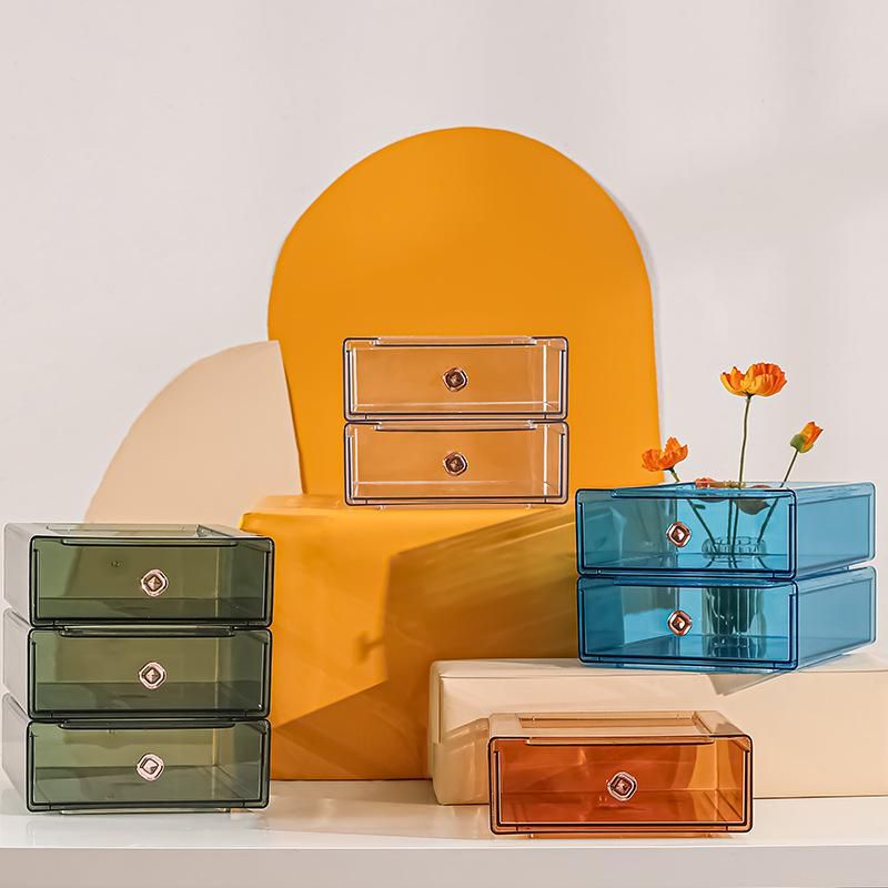 Desktop Storage Box Cosmetics Eyebrow Pencil Pencil Eraser Office Tableware Storage Finishing Box Transparent Stackable Plastic