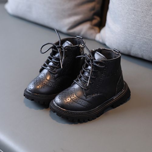 Kids Martin Boots Girls Single Leather Short Boots Boys Retro Simple Shoes Black